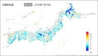 16日の最低気温前日差の分布図