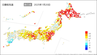 20日の最低気温前日差の分布図