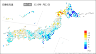 昨日の最低気温前日差の分布図