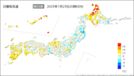 今日の最低気温前日差の分布図