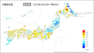 今日の最低気温前日差の分布図