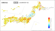 一昨日の最低気温前日差の分布図