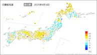 昨日の最低気温前日差の分布図