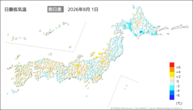 1日の最低気温前日差の分布図