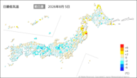 昨日の最低気温前日差の分布図