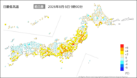 今日の最低気温前日差の分布図