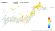20日の最低気温前日差の分布図
