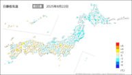 昨日の最低気温前日差の分布図