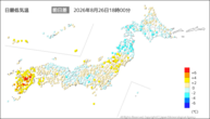 今日の最低気温前日差の分布図
