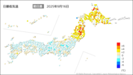 一昨日の最低気温前日差の分布図