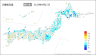 23日の最低気温前日差の分布図