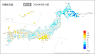 25日の最低気温前日差の分布図