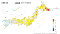 昨日の最低気温前日差の分布図