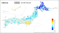 6日の最低気温前日差の分布図