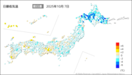 7日の最低気温前日差の分布図