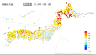 昨日の最低気温前日差の分布図