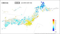 今日の最低気温前日差の分布図