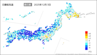 3日の最低気温前日差の分布図