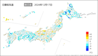 17日の最低気温前日差の分布図