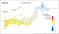 18日の最高気温の分布図