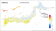 20日の最高気温の分布図