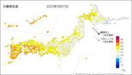 31日の最高気温の分布図