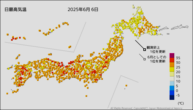 今日の最高気温の分布図