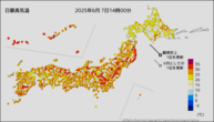 今日の最高気温の分布図