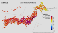 今日の最高気温の分布図