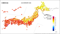 14日の最高気温の分布図