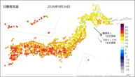 24日の最高気温の分布図