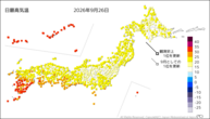 26日の最高気温の分布図
