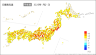 一昨日の最高気温平年差の分布図