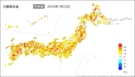 昨日の最高気温平年差の分布図