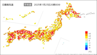 今日の最高気温平年差の分布図