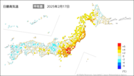 17日の最高気温平年差の分布図