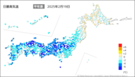 19日の最高気温平年差の分布図