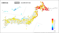 9日の最高気温平年差の分布図