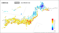 一昨日の最高気温平年差の分布図