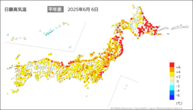 昨日の最高気温平年差の分布図