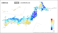22日の最高気温平年差の分布図