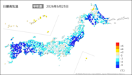 23日の最高気温平年差の分布図