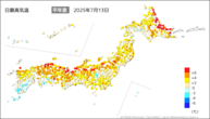 一昨日の最高気温平年差の分布図