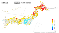 今日の最高気温平年差の分布図