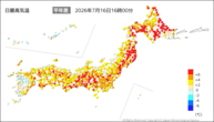 今日の最高気温平年差の分布図