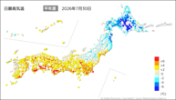 30日の最高気温平年差の分布図