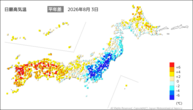 3日の最高気温平年差の分布図
