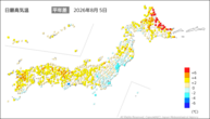 昨日の最高気温平年差の分布図