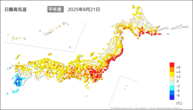 一昨日の最高気温平年差の分布図