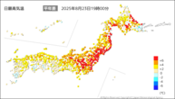 今日の最高気温平年差の分布図